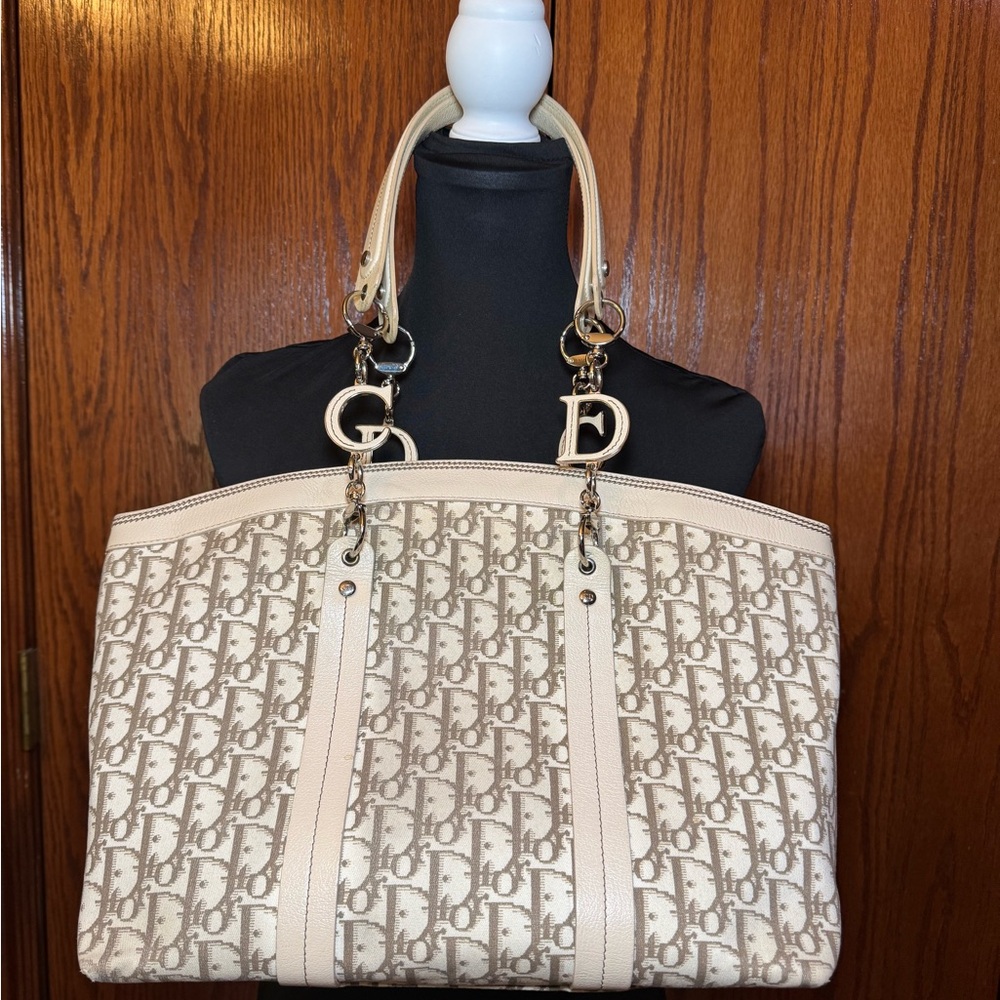 Vtg Authentic Christian Dior Troter Embroidered Diorissimo Canvas Tote Bag - Picture 2 of 16